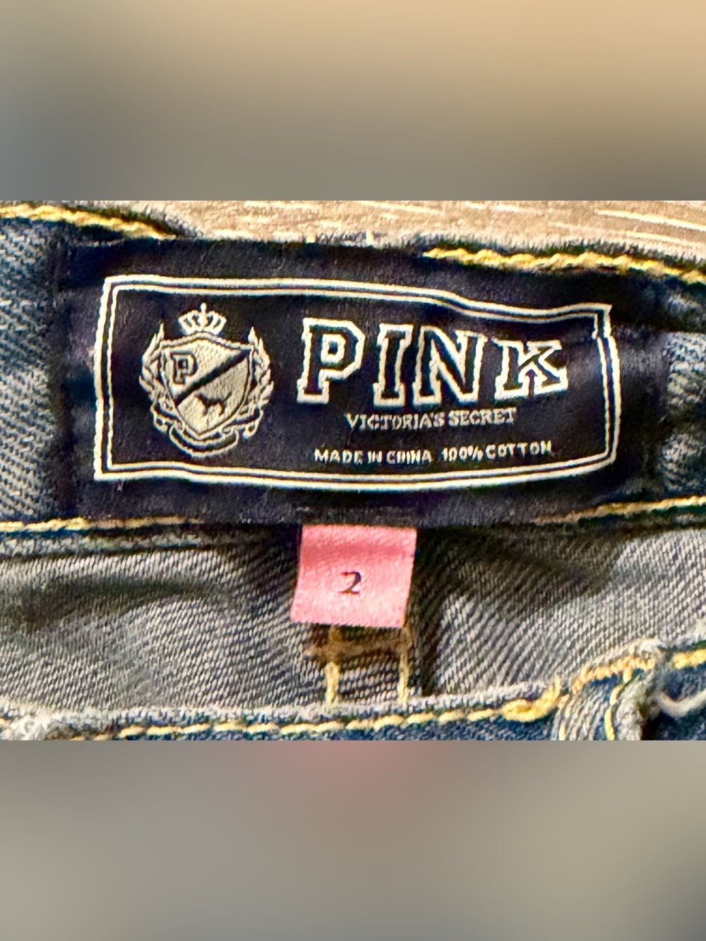 VTG 2005-2007 PINK Victoria's Secret Dark Blue Distressed Denim Low Rise Shorts - Picture 4 of 4
